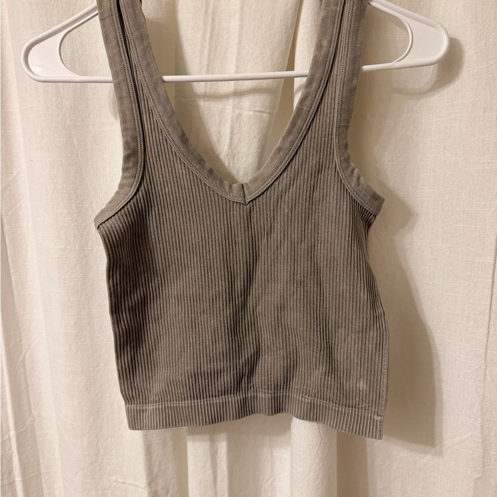 Ribbed V-Neck Tank Top - Taupe